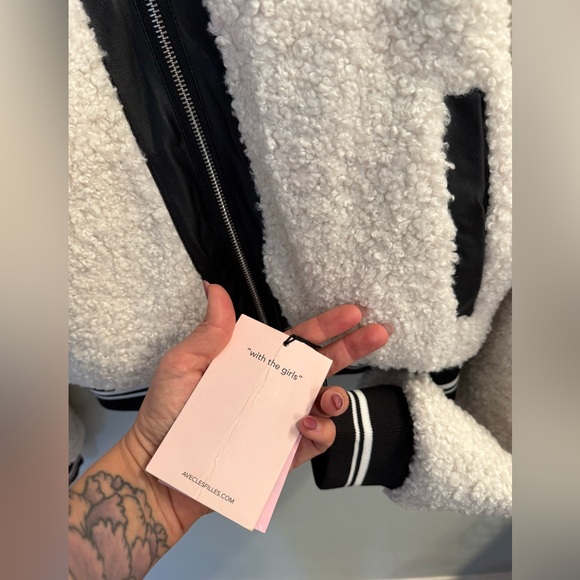 Anthropologie Avec Les Filles Sherpa Fleece Varsity Bomber Jacket NWOT - Picture 11 of 13